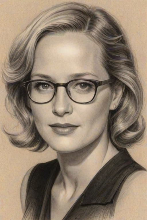 Fetching Helen Hunt, pencil sketch, portrait of Lovely woman 1930s in glasses, hair style beatnik, outline, clear lines, fine lines, 8k
