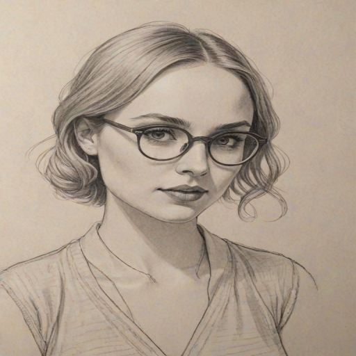 Sublime Meaghan Martin, pencil sketch, portrait of Sublime woman 1931s in glasses, hair style beatnik, outline, clear lines, fine lines, 8k