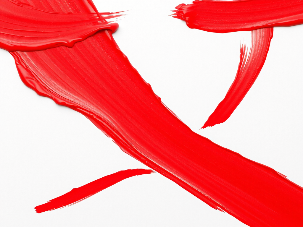 High-resolution image of vibrant red paint strokes on a clean white background, captured with a DSLR camera, 50mm lens, f/2.8 aperture, ISO 100, 1/125 sec shutter speed, top-down view, shallow depth of field for enhanced detail.