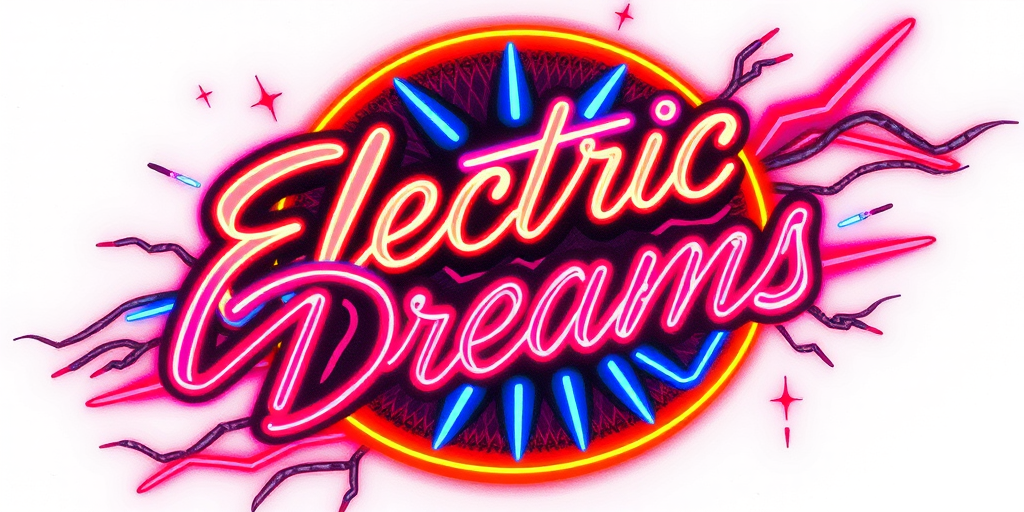 Neon sign-inspired tattoo called "Electric Dreams" using bold lines and vivid colors to mimic the glow of neon tubes, creating an eye-catching retro-futuristic design