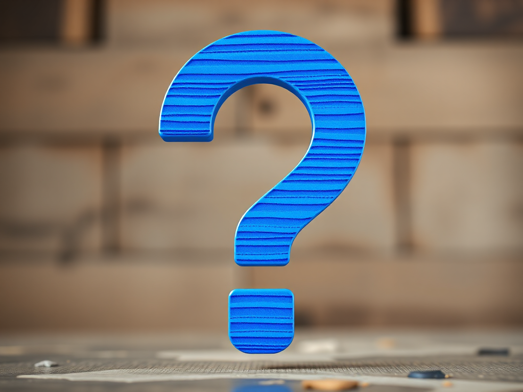 Create a high-resolution illustration of a large blue question mark filled with textured stripes, focus on clear and vibrant color contrast, using a DSLR camera with a 50mm lens, aperture set to f/2.8, ISO 100, and a shallow depth of field to emphasize the question mark against a blurred background.