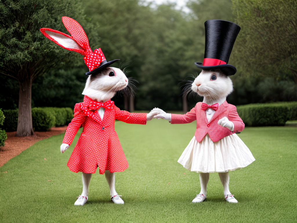 comical rabbit and top hat and red polka dot bowtie