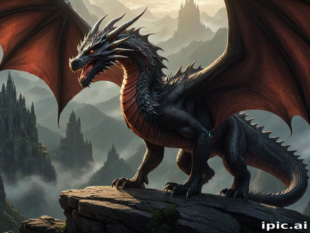 Majestic Dragon Perched on a Rocky Cliff Overlooking Enchanted ...