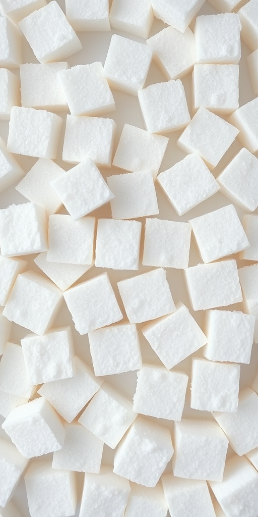 Create an image of a pile of white sugar cubes with a minimalistic sketch style, using a DSLR camera with a 50mm lens, aperture set to f/2.8 for shallow depth of field, ISO 100, and a top-down view to capture details and enhance image quality.