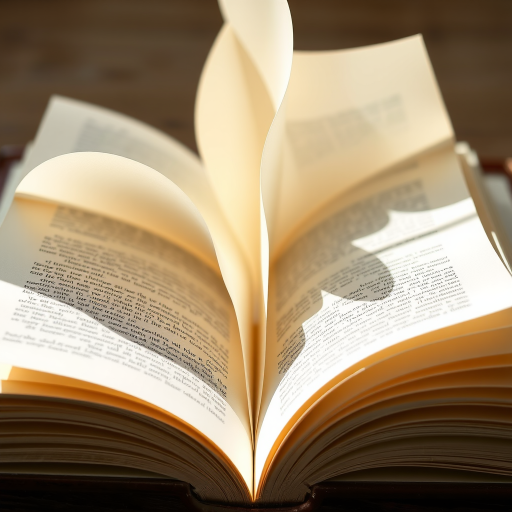 Create a detailed illustration of an open book with flowing pages, captured using a DSLR camera with a 50mm lens at f/2.8, ISO 100, shutter speed 1/200s, taken from a top-down perspective with soft natural lighting to enhance clarity and texture.
