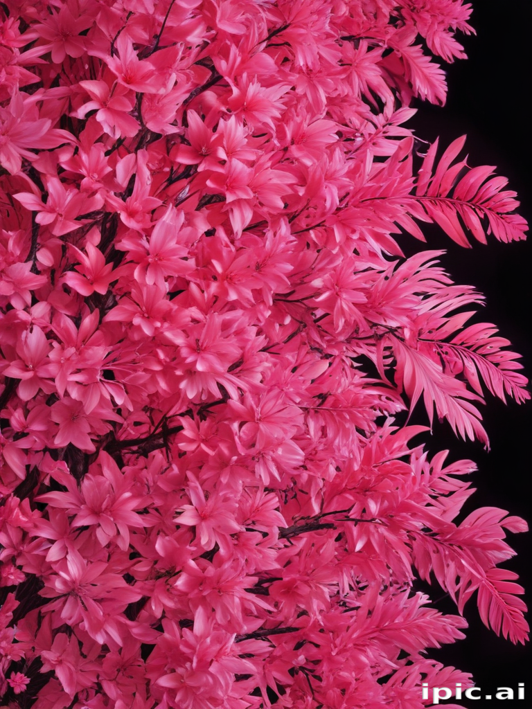Vibrant Pink Floral Arrangement with Lush Leaves Against a Dark Background