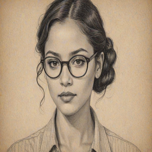 Sublime Samantha Logan, pencil sketch, portrait of Captivating woman 1927s in glasses, hair style beatnik, outline, clear lines, fine lines, 8k