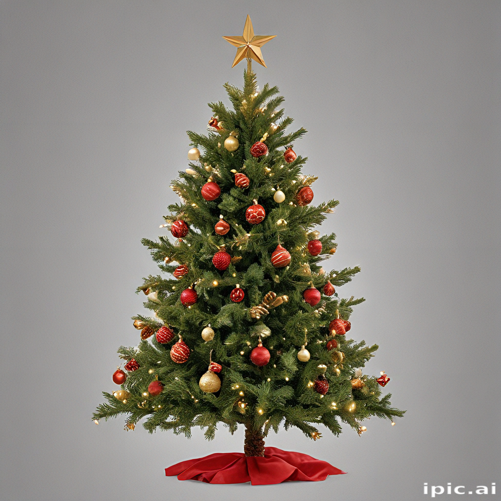 Beautifully Decorated Christmas Tree with Ornaments and Star on Top
