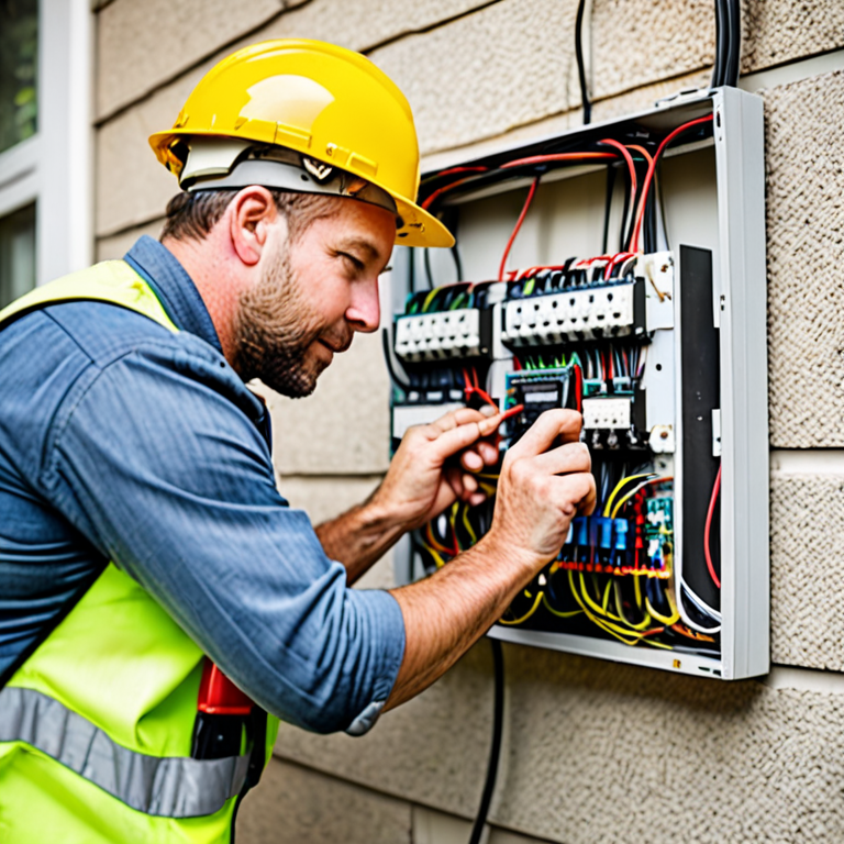 Electric technical handyman working on electrical home panel