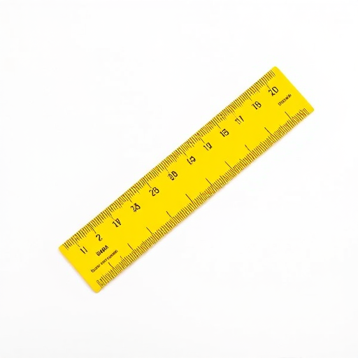 Generate a high-resolution image of a yellow triangular ruller with a shiny finish on a white background, captured using a DSLR camera at f/8 aperture, 1/125 sec shutter speed, ISO 100, top-down view, and soft natural lighting.