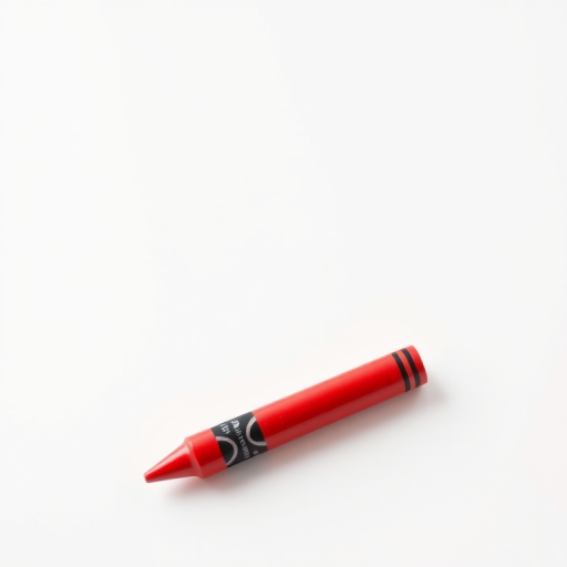 Create a high-resolution image of a red crayon placed diagonally on a white background, captured with a Canon EOS 5D Mark IV, 50mm lens, aperture f/2.8, shutter speed 1/125s, ISO 100, soft diffused lighting for a vibrant and clean look.