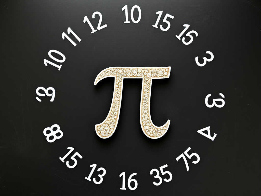 Create an image of the symbol for pi, surrounded by the digits of pi arranged in a circular pattern on a chalkboard background, captured with a DSLR camera at f/2.8, ISO 100, 24mm lens, in a top-down view, using a shallow depth of field for enhanced clarity and focus on the symbol.