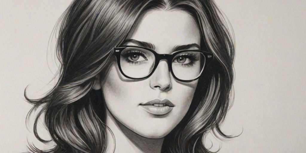 Attractive Shenae Grimes, pencil sketch, portrait of Elegant woman 1930s in glasses, hair style beatnik, outline, clear lines, fine lines, 8k