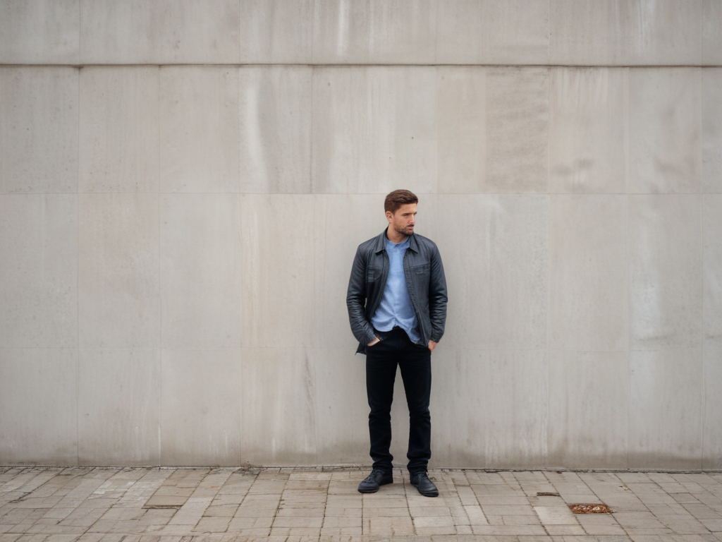 ordinary person standing outside, entire view