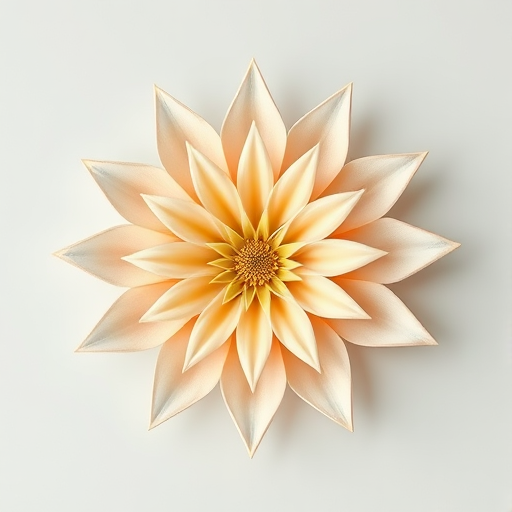 Create a high-resolution digital illustration of a geometric flower with sharp star-like petals in pastel colors, use a Canon EOS R5 camera, 50mm lens, f/2.8 aperture, ISO 100, in a flat lay view, with soft natural lighting to enhance colors and details.