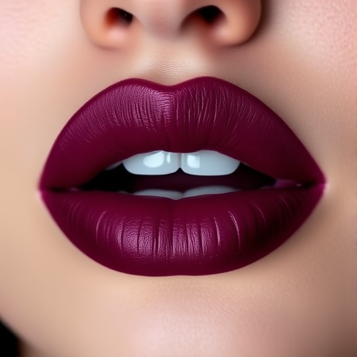 Luscious berry-stained pout boasts a matte finish, showcasing deep purple hues that fade into rich burgundy, capturing attention with its bold and dramatic appearance