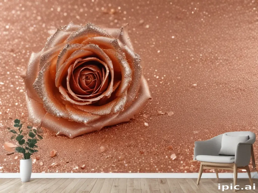 Stylest Rose Elegant Rose Blooming in Sparkling Rose Gold Background with Stylish Decor