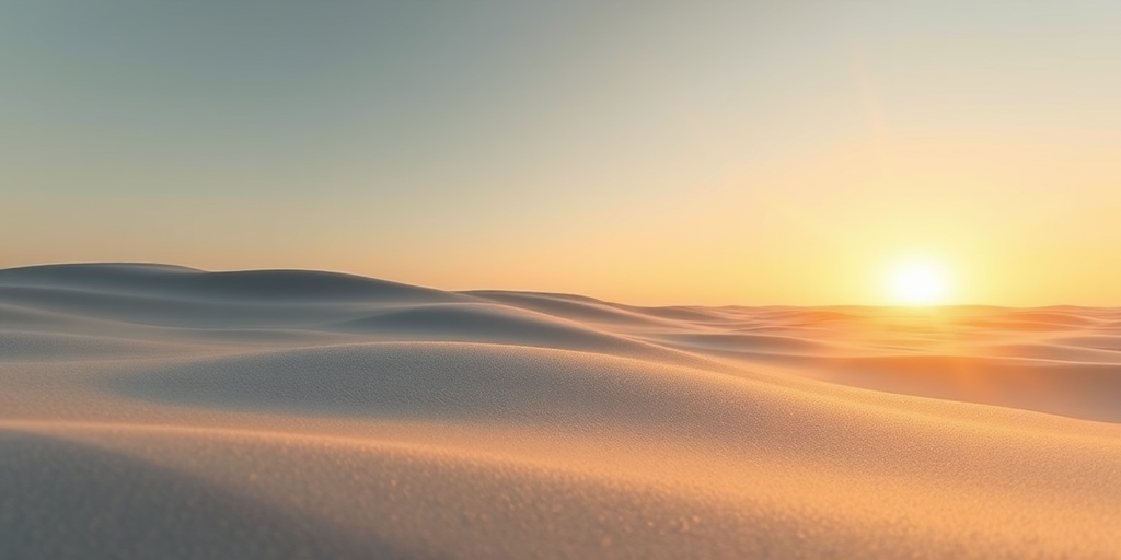 create a minimalistic abstract landscape with a rising sun, warm yellow rays illuminating grey waves, soft textures, viewed from a low angle, captured with a DSLR camera at f/8, ISO 100, 50mm lens, using a soft focus lens style for a dreamy effect