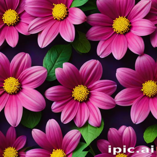 Vibrant Pink Flowers with Lush Green Leaves on a Dark Background