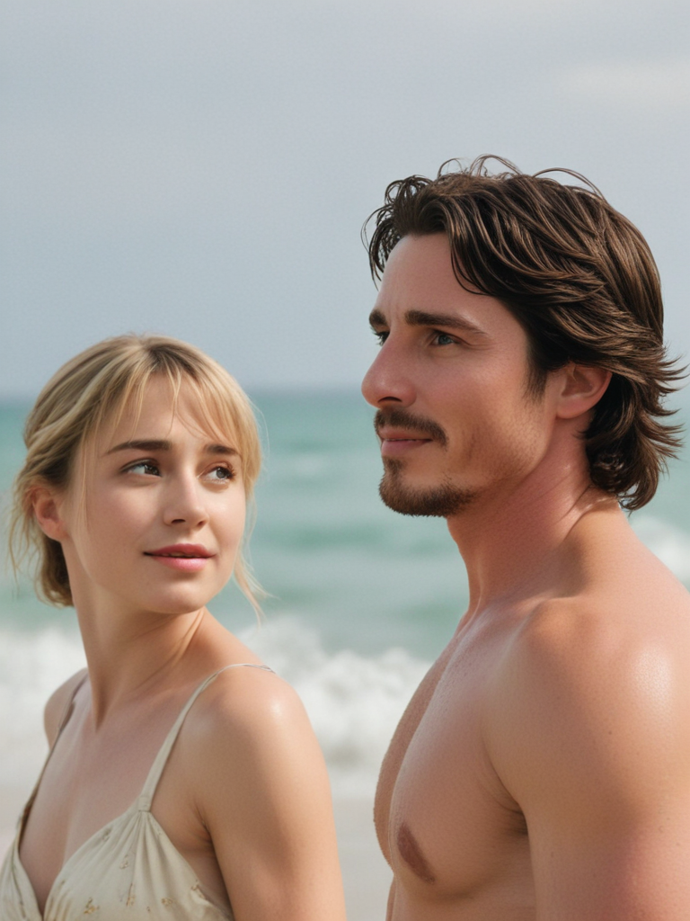 Christian bale as bruce wayne and allison mack at the beach, love scene ...