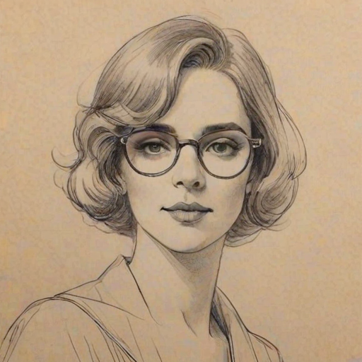 Elegant Mariana Trevi'o, pencil sketch, portrait of Elegant woman 1923s in glasses, hair style beatnik, outline, clear lines, fine lines, 8k