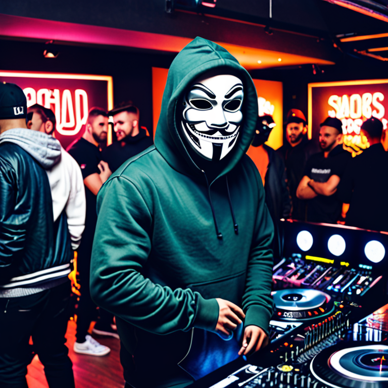 dj with masker and hoodie in squad amsterdam in a club