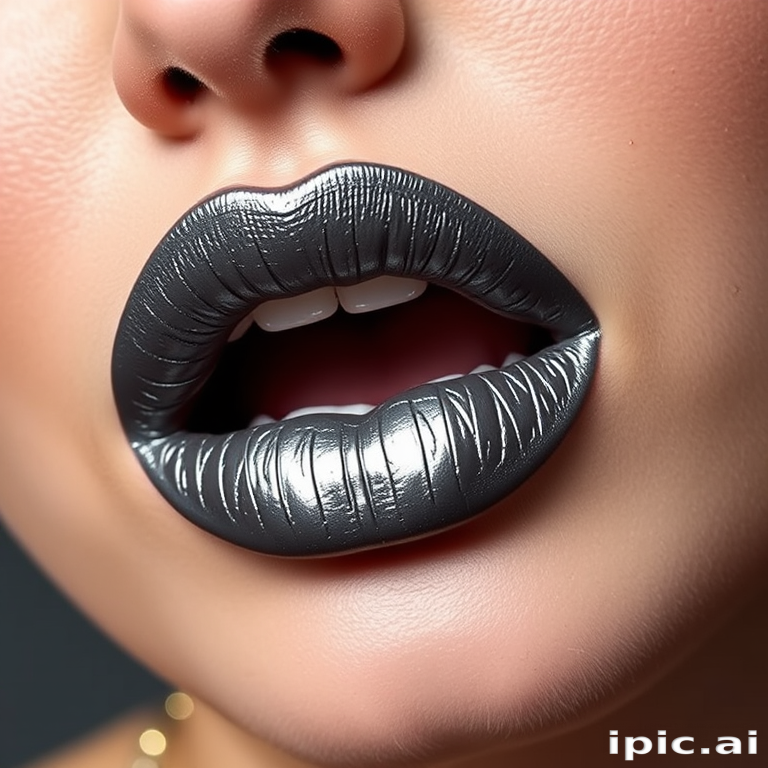 Edgy "Gunmetal Grunge" metallic liquid lipstick creates a bold, industrial-inspired look with its long-wearing formula and intense silvery-gray pigment