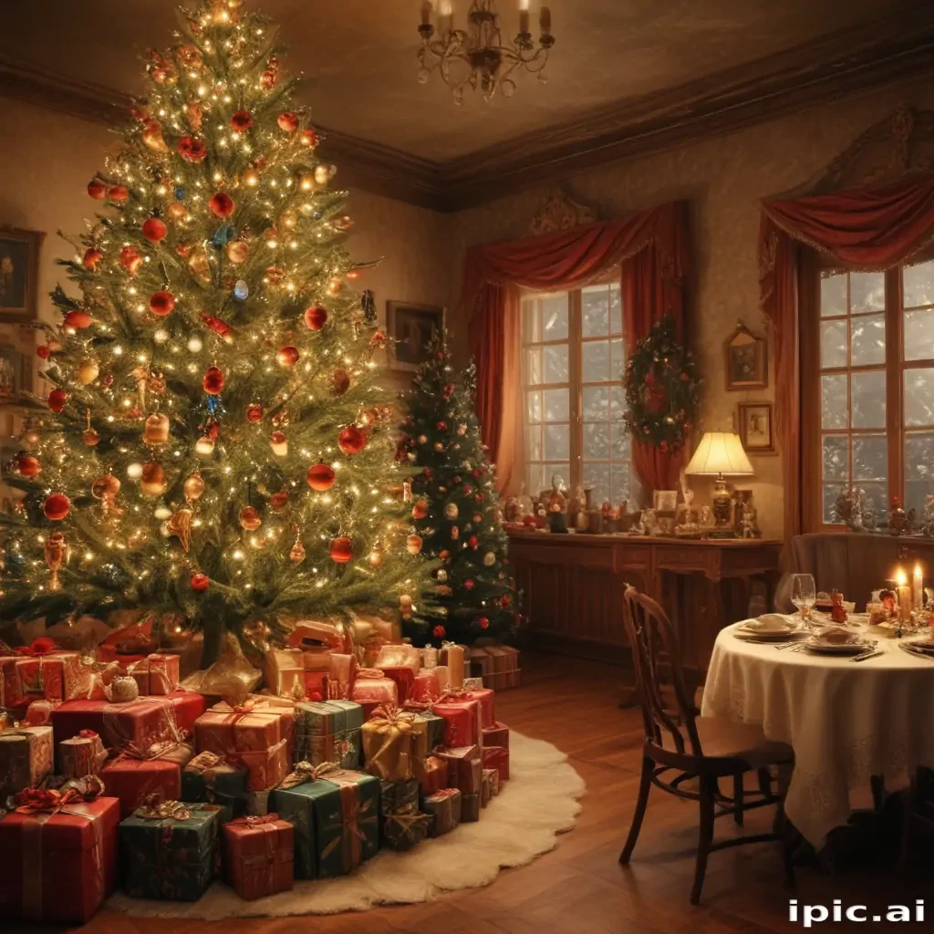 A Cozy Christmas Scene Featuring a Beautifully Decorated Tree and Gifts