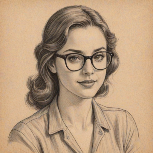 Fetching Brittany Curran, pencil sketch, portrait of Delightful woman 1941s in glasses, hair style beatnik, outline, clear lines, fine lines, 8k