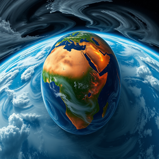 Create a high-resolution image of a vibrant, detailed Earth from space, showcasing swirling clouds and illuminated continents, captured with a Canon EOS R5, 24mm lens, f/8 aperture, ISO 100, shot in a panoramic view to enhance depth and clarity.