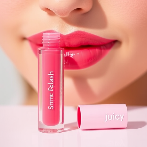 Juicy watermelon pink lip stain with a glossy finish, dubbed "Summer Splash," providing long-lasting hydration and a fruity scent, perfect for achieving a fresh, youthful appearance