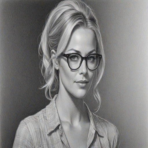 Ravishing Brittany Daniel, pencil sketch, portrait of Enchanting woman 1960s in glasses, hair style beatnik, outline, clear lines, fine lines, 8k