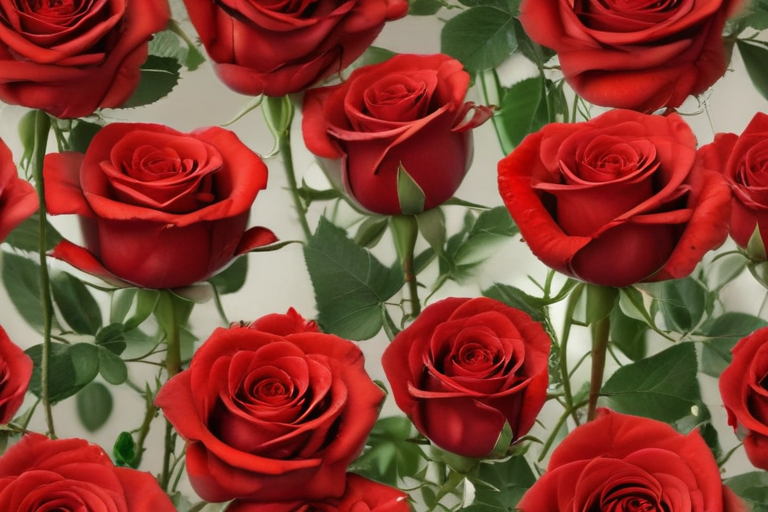 A Beautiful Arrangement of Red Roses with Lush Green Leaves Background.
