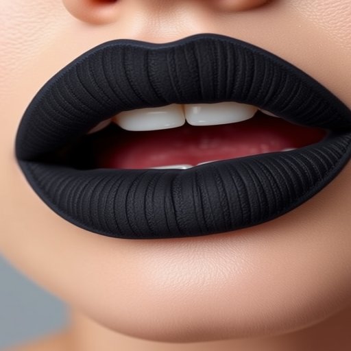 Velvet-textured charcoal lips make a bold statement in the "Midnight Velour" design, featuring a deep, smoky grey hue with a soft, touchable finish that adds depth and drama to any makeup look, perfect for edgy fashion events or creating a striking contrast against pale skin tones