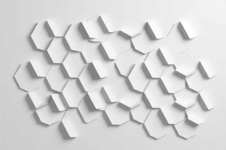 create a 3D abstract design featuring a pattern of overlapping hexagons with a subtle shadow effect on a light gray background