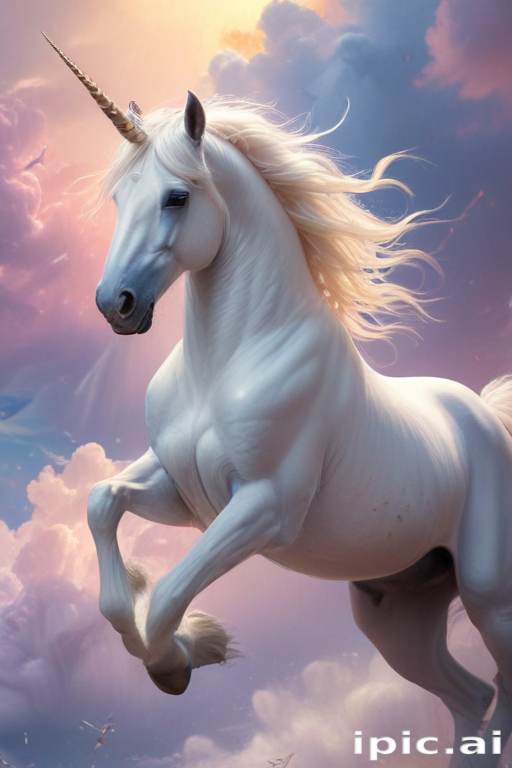 A Majestic Unicorn Galloping Through a Dreamy Sky of Clouds