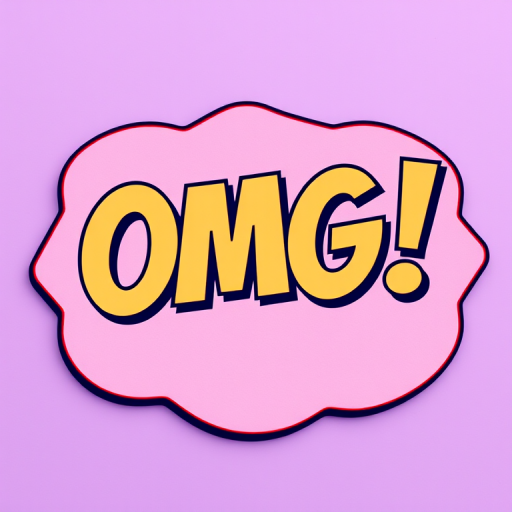 Create a vibrant comic-style speech bubble with the text "OMG!" in bold, exaggerated font, using a soft purple background and a contrasting red outline, shot with a DSLR camera at 50mm focal length, f/1.8 aperture, and ISO 100 for sharp detail and rich colors.