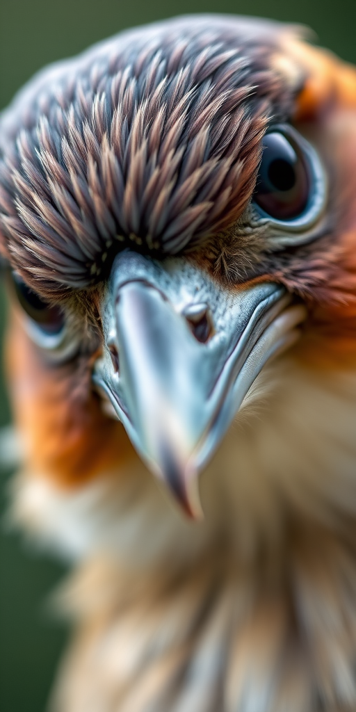 Generate a close-up image of a bird's head showcasing intricate feather details with a shallow depth of field, using a DSLR camera with a 100mm macro lens at f/2.8, ISO 200, and a shutter speed of 1/500s.
