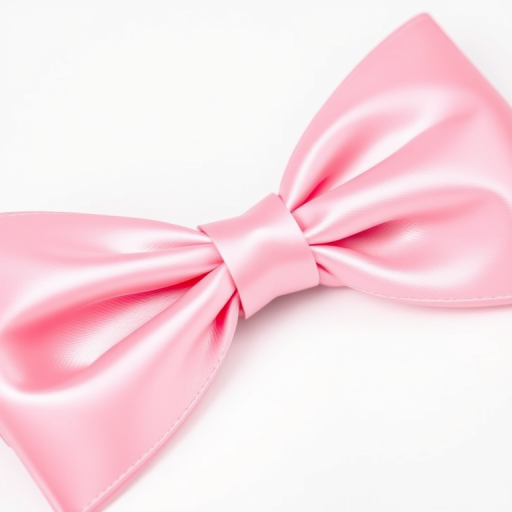 Regenerate an image of a pink bow with a glossy finish, high resolution, captured with a DSLR camera at f/4 aperture, ISO 100, in natural soft lighting, with a close-up view on a white background to enhance detail and texture.