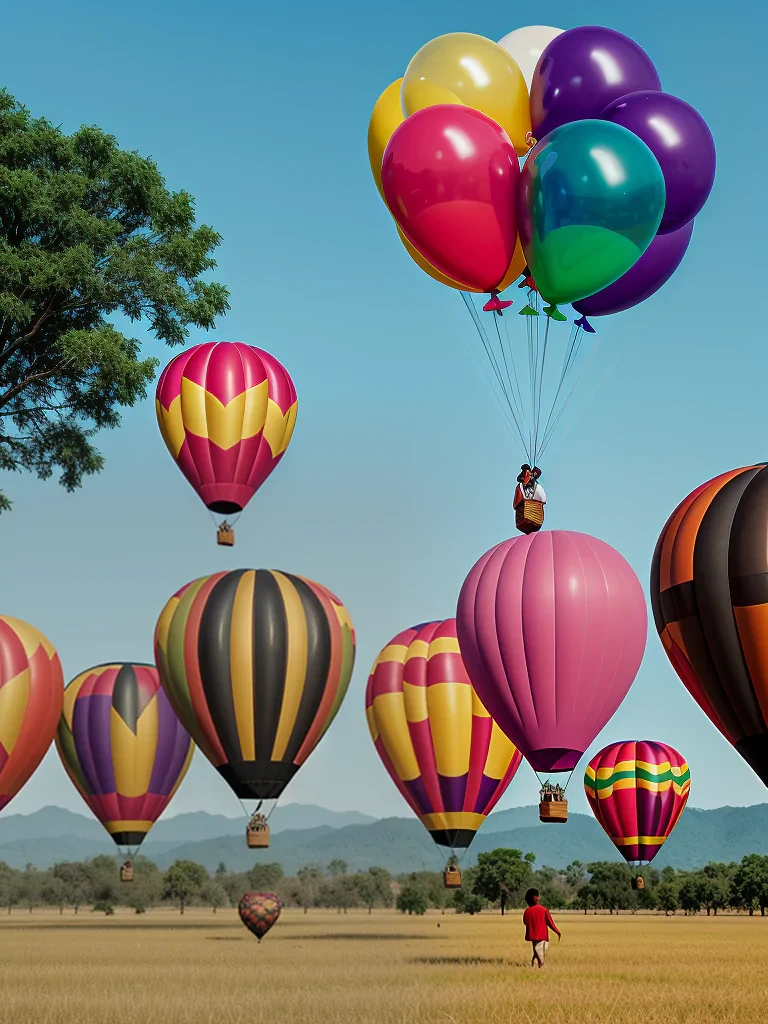 Colorful Hot Air Balloons Floating Over a Scenic Landscape on a Bright Day