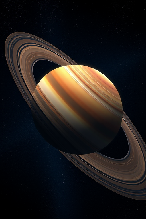 Create a highly detailed digital illustration of Saturn, showcasing its vibrant rings and colorful bands, with a focus on depth and shading, using a DSLR camera with a 50mm lens, f/1.8 aperture, ISO 100, and a shallow depth of field to enhance clarity and vibrancy.