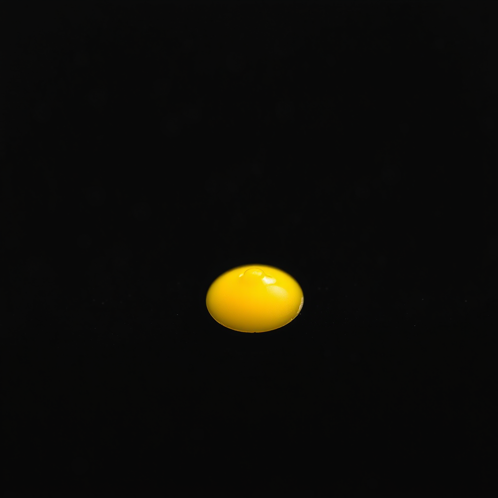 Create a high-resolution image of a small yellow point on a black background, using a DSLR camera with a 50mm lens, f/1.8 aperture, ISO 100, and 1/200 sec shutter speed, in a macro view style for enhanced clarity and detail.