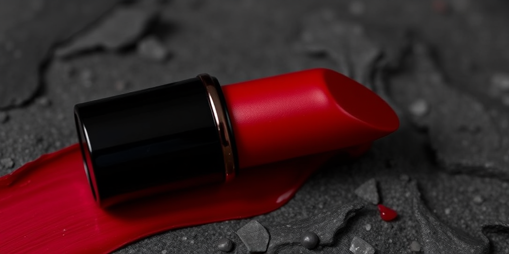 Classic "Ruby Noir" cream lipstick delivering intense color payoff with a satin finish, enriched with moisturizing ingredients for comfortable all-day wear