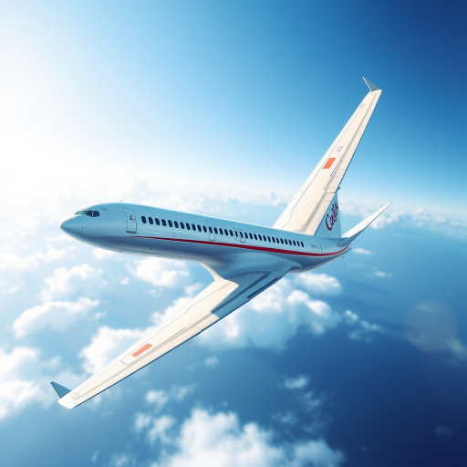 A detailed and realistic illustration of an airplane in flight, captured with a DSLR camera at ISO 100, f/8 aperture, 1/200s shutter speed, using a wide-angle lens at 24mm, in bright daylight to enhance clarity and color vibrancy.