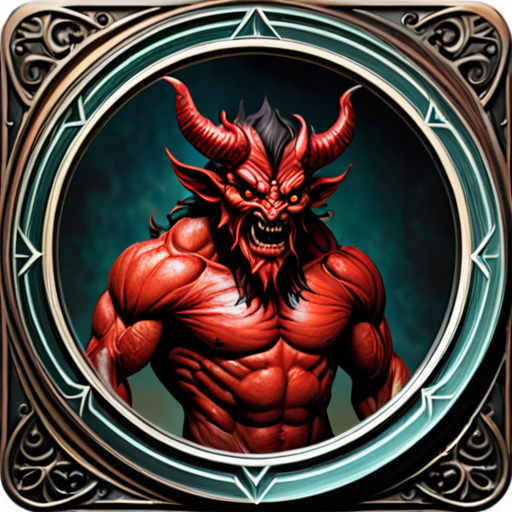 detailed collectable card for card game circular shape where a demon ...