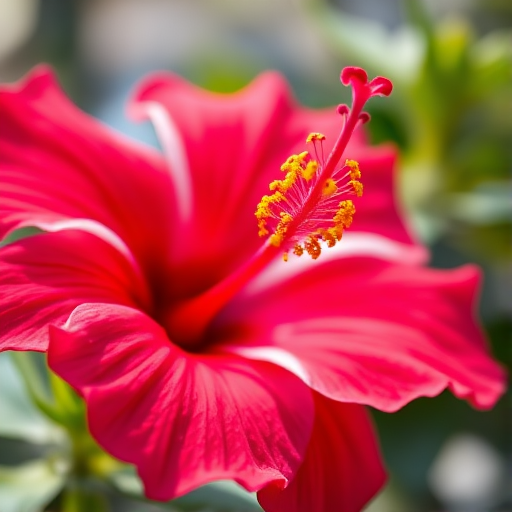 macro photography of a vibrant hibiscus flower, soft focus background, natural light, aperture f/2.8, shutter speed 1/200s, ISO 100, lens 100mm f/2.8, shot with a DSLR camera