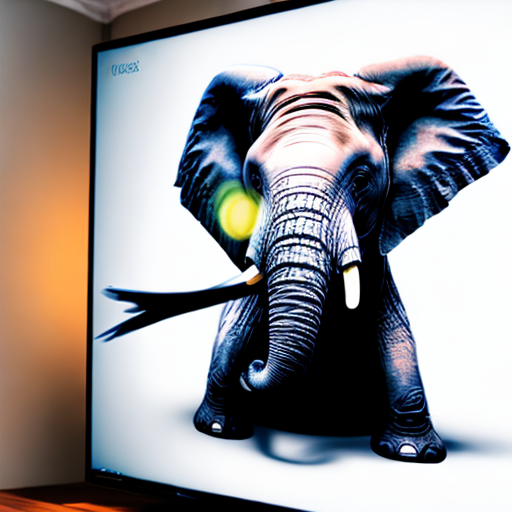 Realistic image of an elephant watching TV