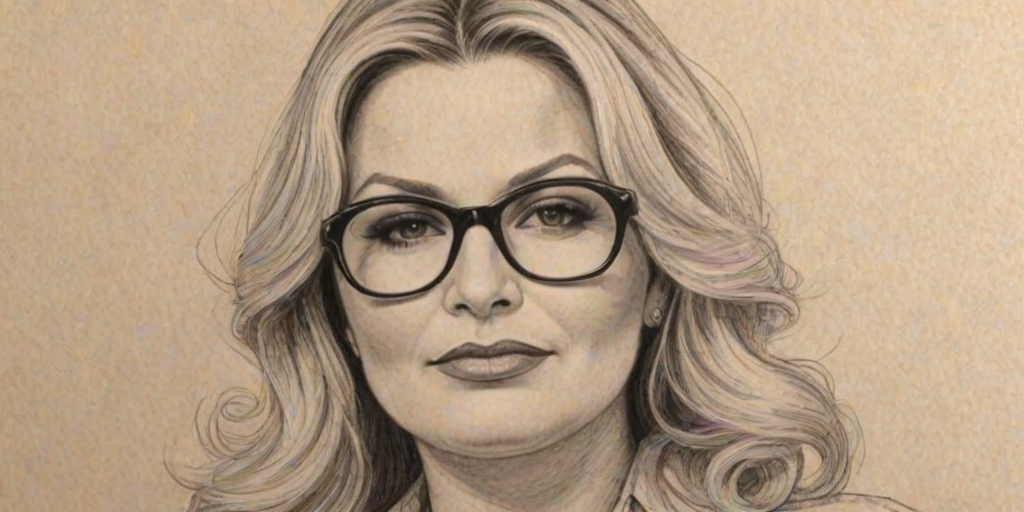 Pleasing Jennifer Coolidge, pencil sketch, portrait of Elegant woman 1932s in glasses, hair style beatnik, outline, clear lines, fine lines, 8k