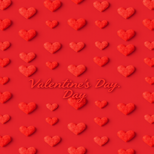 Create a high-resolution pattern background featuring repeating hearts and the text "Valentine's Day" in a warm orange color, captured with a Canon EOS R5, 50mm lens, f/2.8 aperture, ISO 100, and a soft focus style for enhanced texture and clarity.