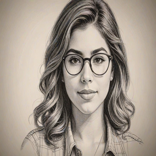 Comely Daniella Monet, pencil sketch, portrait of Lovely woman 1943s in glasses, hair style beatnik, outline, clear lines, fine lines, 8k
